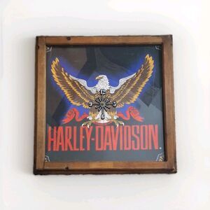 Harley-Davidson Eagle Wall Clock Framed Print Wall Decor in Wood Frame